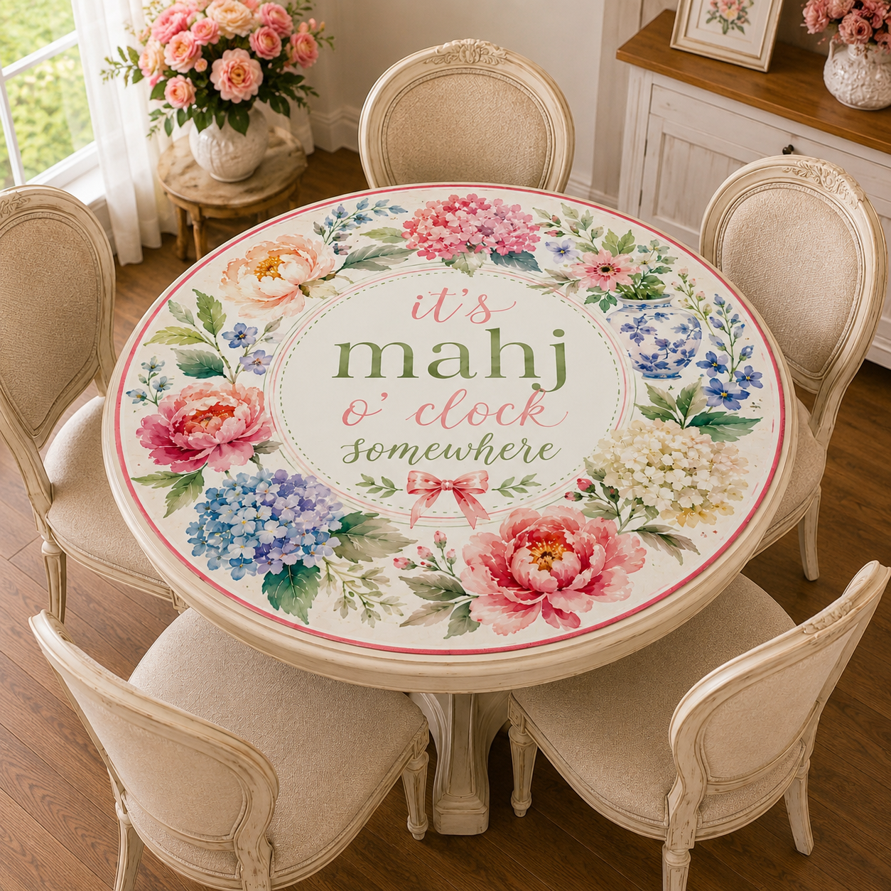 It's Mahj O'Clock Somewhere Floral Round Mahjong Mat