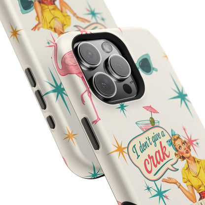 Funny Mahjong Tropical Flamingo Phone Case — “I Don’t Give a Crak” Magnetic Impact-Resistant Case