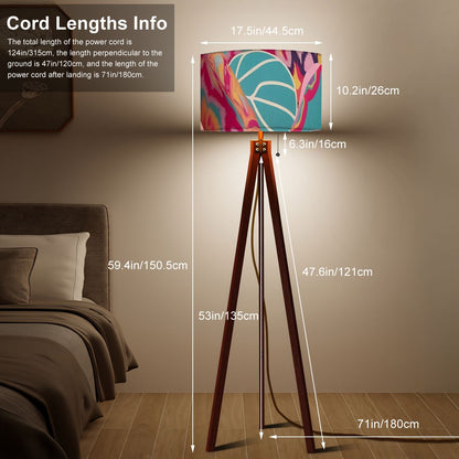 Boho Style Whimsical Watercolor Fusia Pink Teal Modern Tripod Floor Lamp