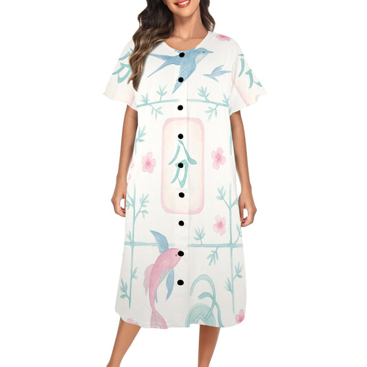 Mahjong Muumuu Dress, Pastel Pink Blue Fun Wear Mahj Lover Gift