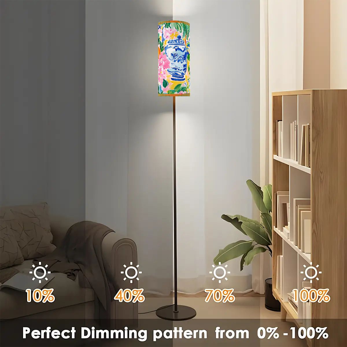 Chinoiserie Asian Citrus Blooms And Fruite Floor Lamp Modern Book Nook Lamp - Splash of Color Co.