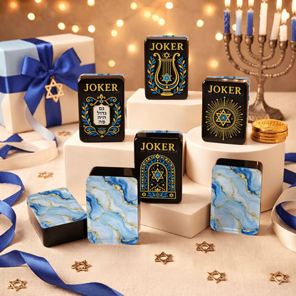 Baby Blue Gilded Gold Starry Night Hanukkah Mahjong Tiles And Carry Case