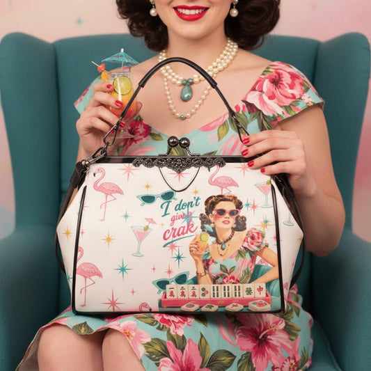 Funny Mahjong I Don't Give A Crak Kisslock Crossbody Shoulder Bag(Model 1752) - Splash Of Mahj And Color Co.