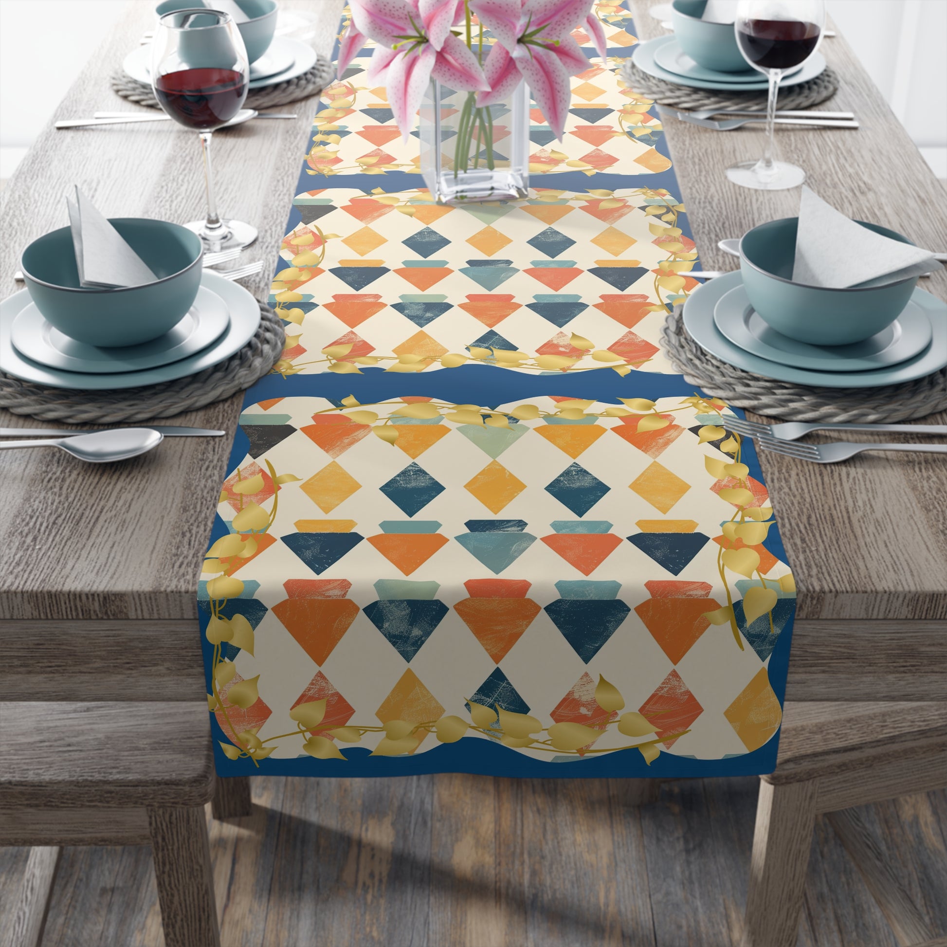 Modern Mazel Jewish Designed Table Runner — Geometric Designed Decor - Splash of Color Co.