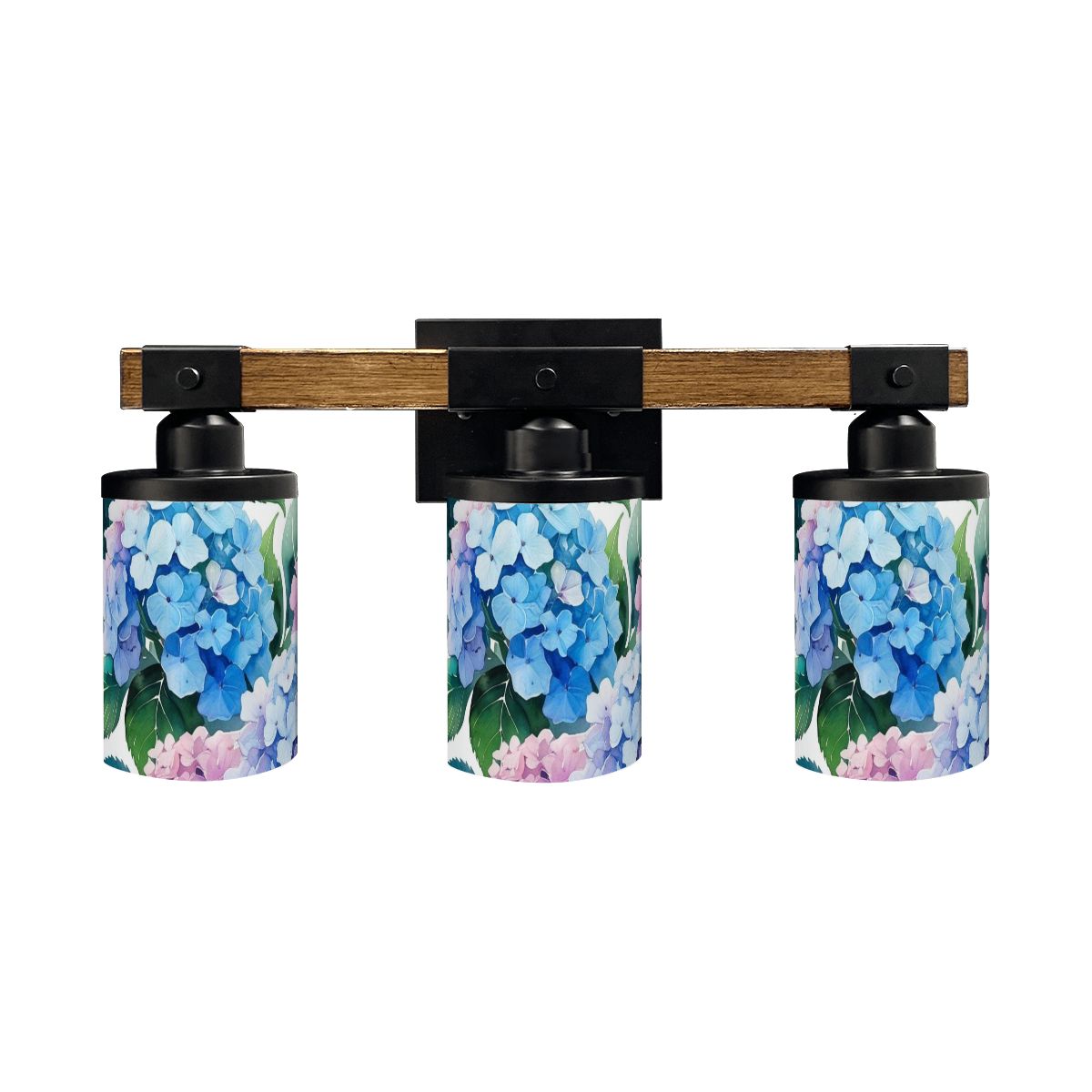 Pretty Floral Hydrangeas, Blue Pink Purple Asian Garden Zen Vanity Light Fixture