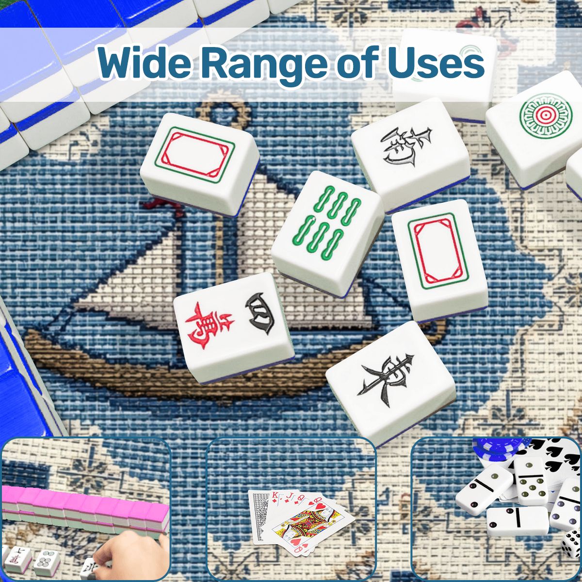 The Sea Is Calling And I Must Go Nautical Faux Needlepoint Mahjong Mat - Splash of Color Co.