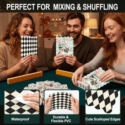 Go Ask Alice Harlequin Designed Scalloped Mahjong Shuffler Cards  Set of 4
