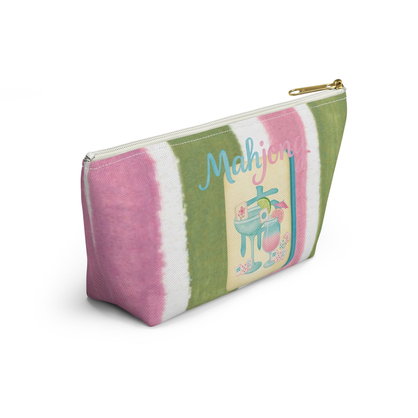 Mahjong Accessory Tile Pouch, Fun Mahjong-Themed Makeup Bag, Perfect Gift for Game Night, Travel Organizer, Cute Green and Pink Design