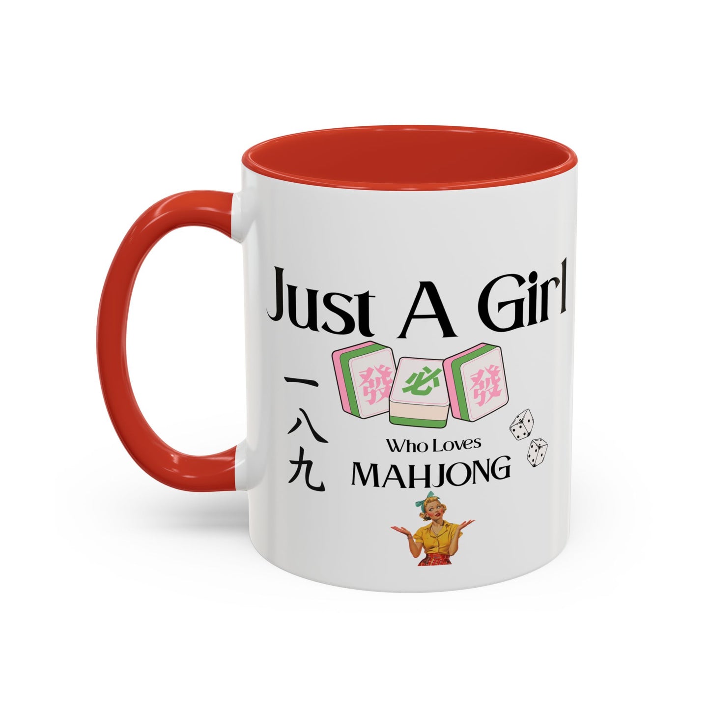 Mahjong Mug - "Just A Girl Who Loves Mahjong" Accent Coffee Mug - Splash of Color Co.
