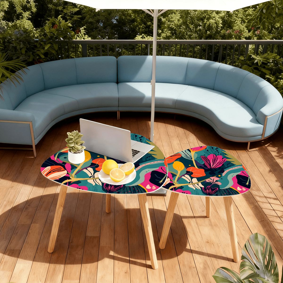 Grand Bohemian Floral Modern Nesting Tables Orange, Teal Yellow Fuchsia - Splash of Color Co.