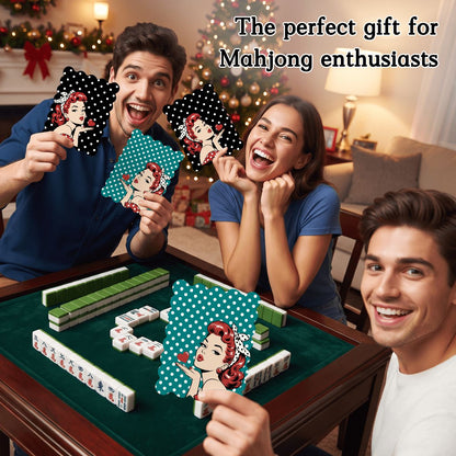Black and Teal Polka Dot Nostalgic Scalloped Mahjong Shuffler Cards  Set of 4