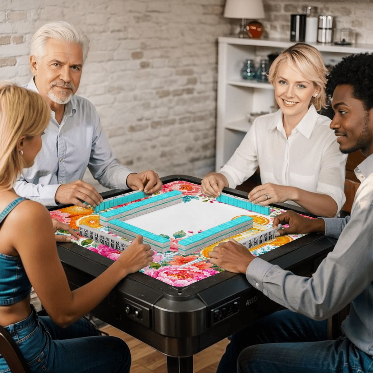Mahjong And Mimosas Floral Pink And Orange Mahjong Mat - Splash Of Mahj And Color Co.