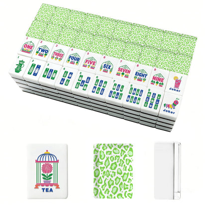 Lime Green Cheetah Garden American Mahjong Tiles (Floral Garden Style) With Carry Case