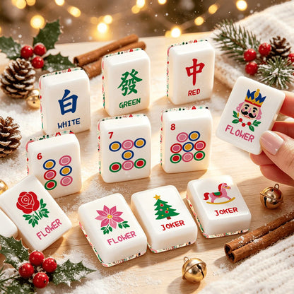 Nostalgic Jolly Santa Playful Workshop Christmas Mahjong Tiles Amd Carry Case