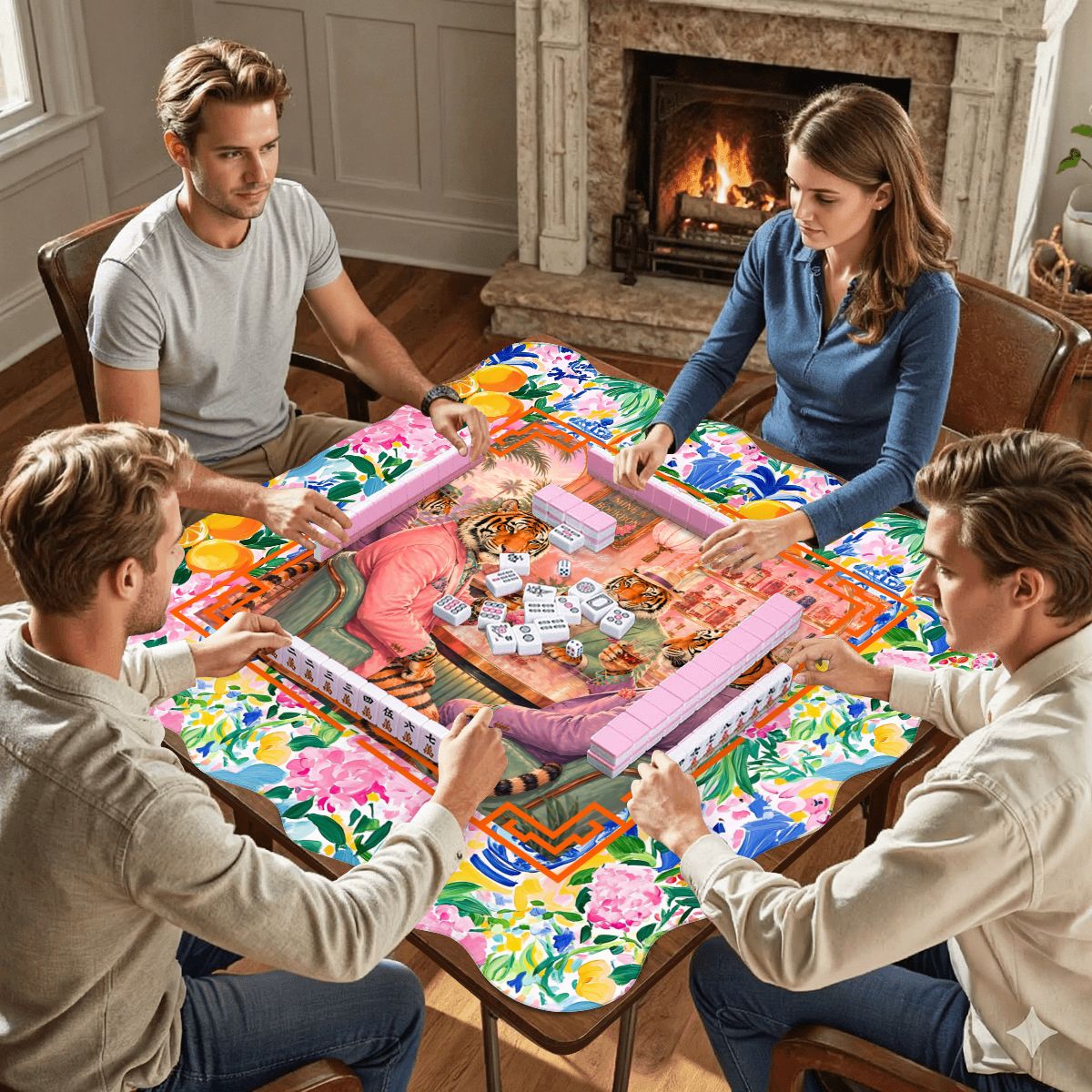 Bourbon And Tigers Oh My Chinoiserie Scalloped Mahjong Mat - Splash of Color Co.