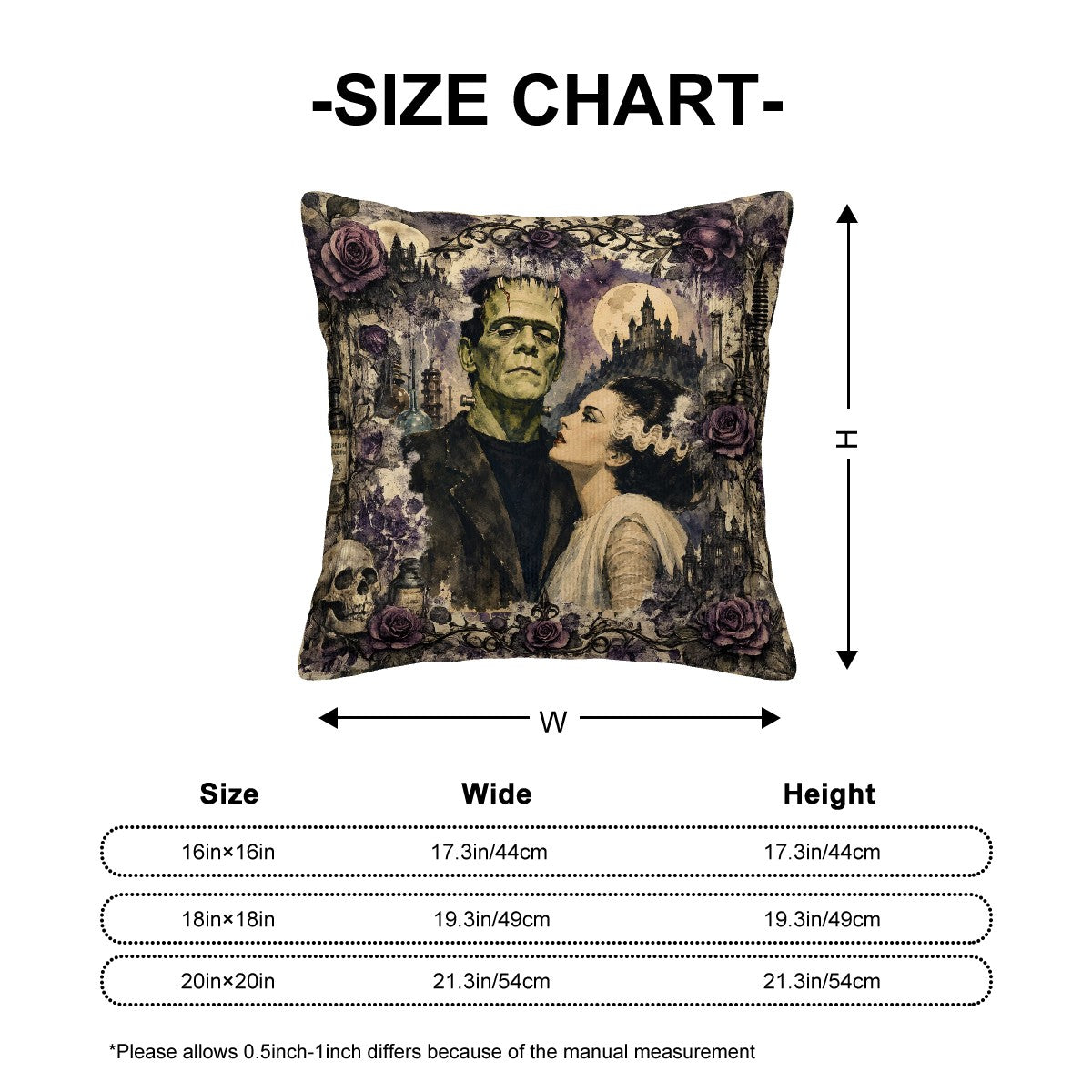 Frankenstein And Bride Gothic Fall Halloween Corduroy Throw Pillow Cover And Insert