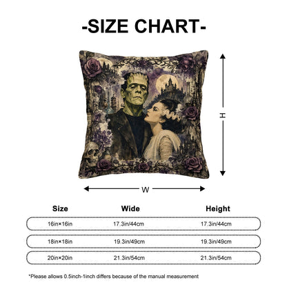 Frankenstein And Bride Gothic Fall Halloween Corduroy Throw Pillow Cover And Insert