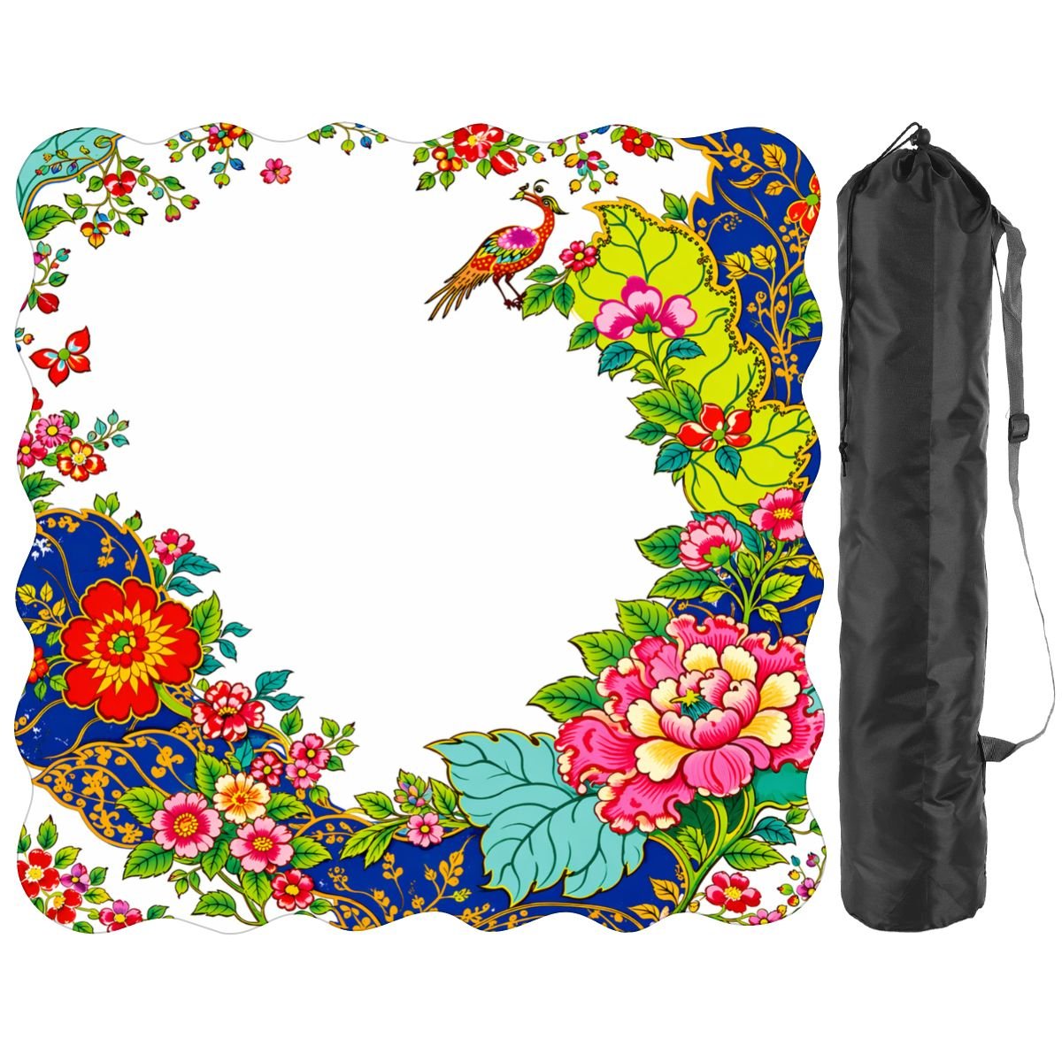 Tobacco Leaf Asian Chinoiserie Floral Scalloped Mahjong Mat - Splash of Color Co.