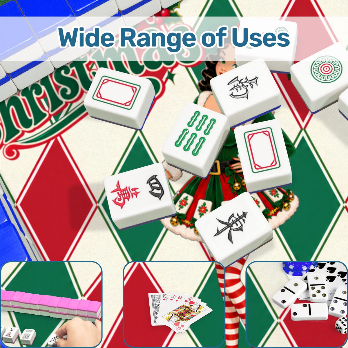 Merry Madge Christmas Harlequin Designed Round Mahjong Mat - Splash Of Mahj And Color Co.