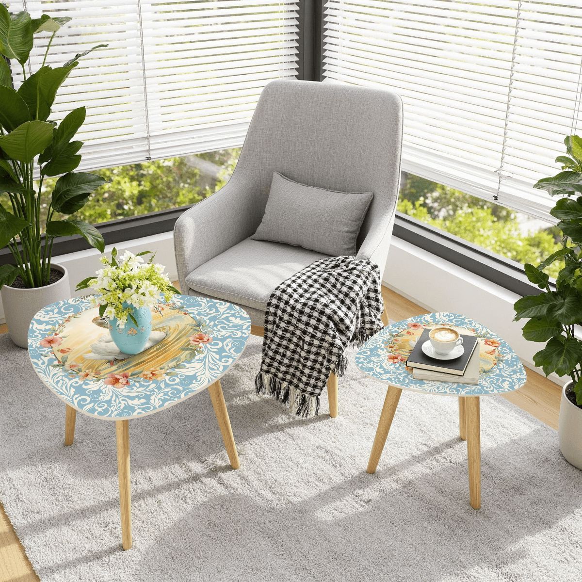 On Golden Pond Floral Swan Modern Nesting Tables - Splash of Color Co.