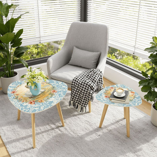 On Golden Pond Floral Swan Modern Nesting Tables - Splash of Color Co.