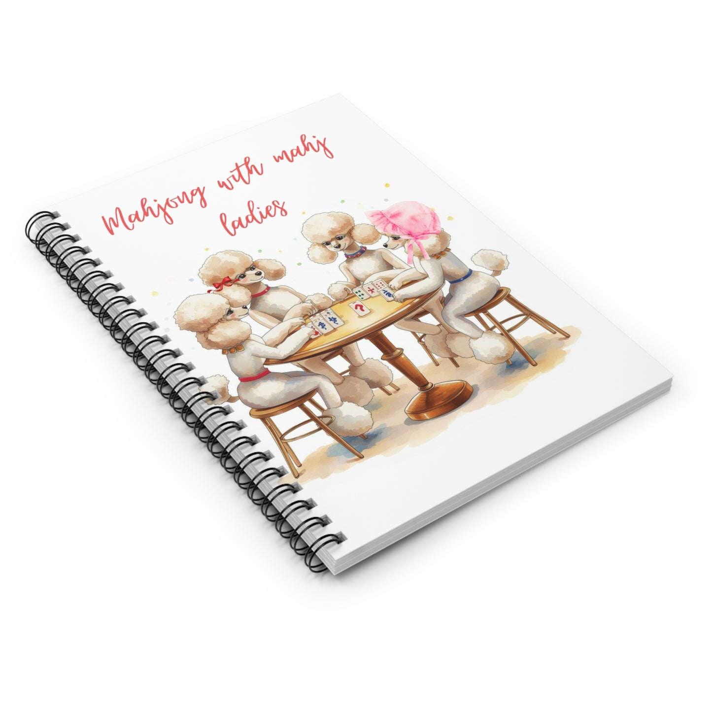 Mahjong Watercolor Dog Art, Poodle Ladies Game Night Spiral Notebook - Splash of Color Co.