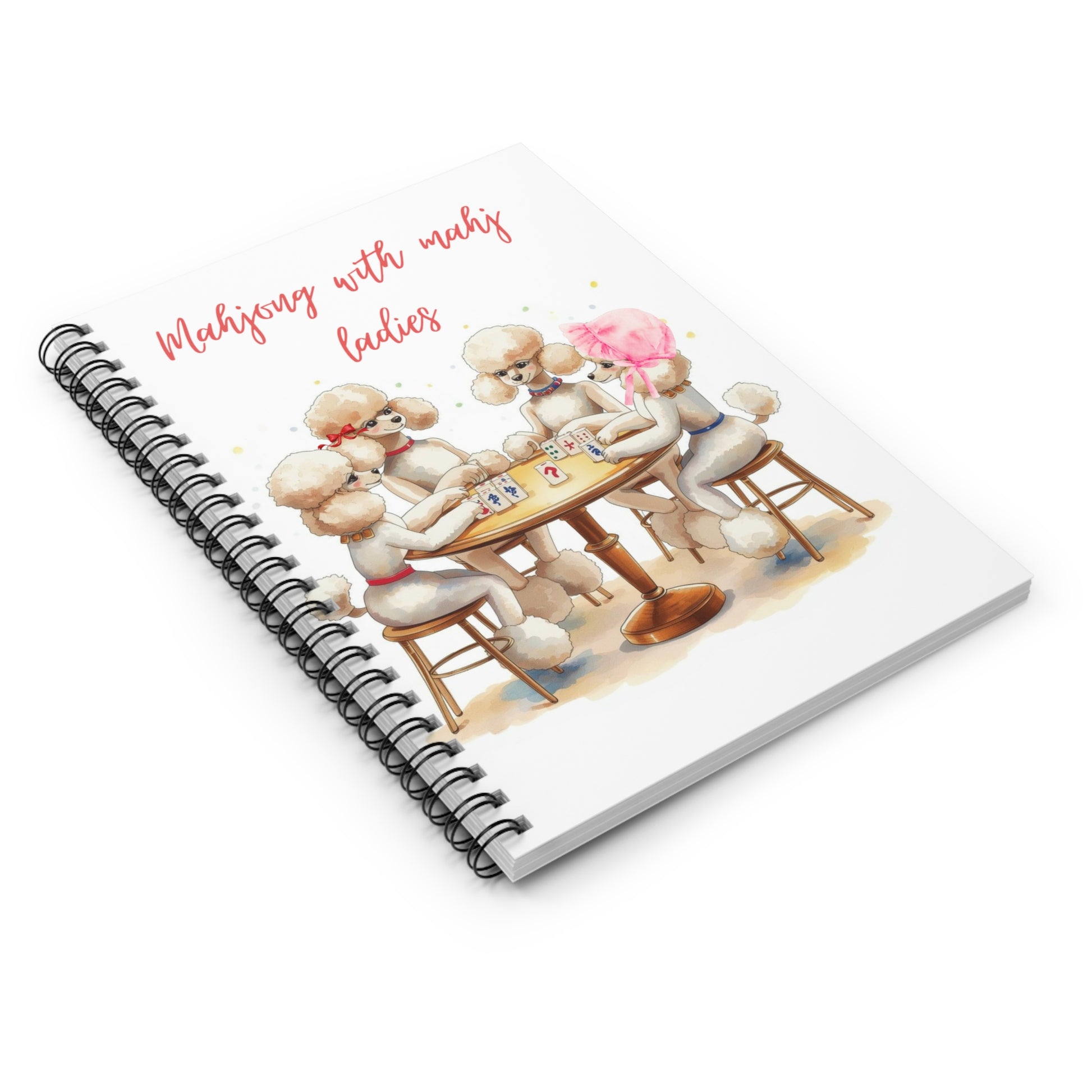 Mahjong Watercolor Dog Art, Poodle Ladies Game Night Spiral Notebook - Splash of Color Co.