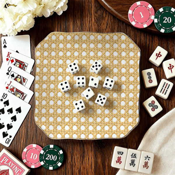Vintage Cane You Dig It, Scalloped Ceramic Mahjong Dice Tray