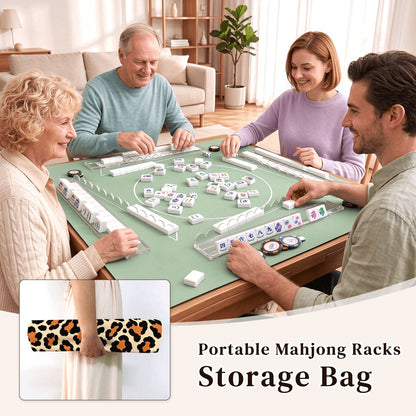 Leopard Print Bag Wrap Extended Mahjong Rack Set  4pcs Scalloped Pushers