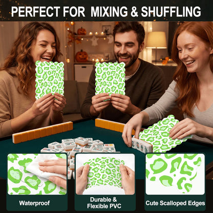 Lime Green Cheetah Print Scalloped Mahjong Shuffler Cards  Set of 4
