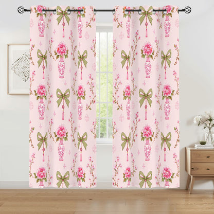Pink Coquette Chinoiserie Mahjong Room Blackout Curtains