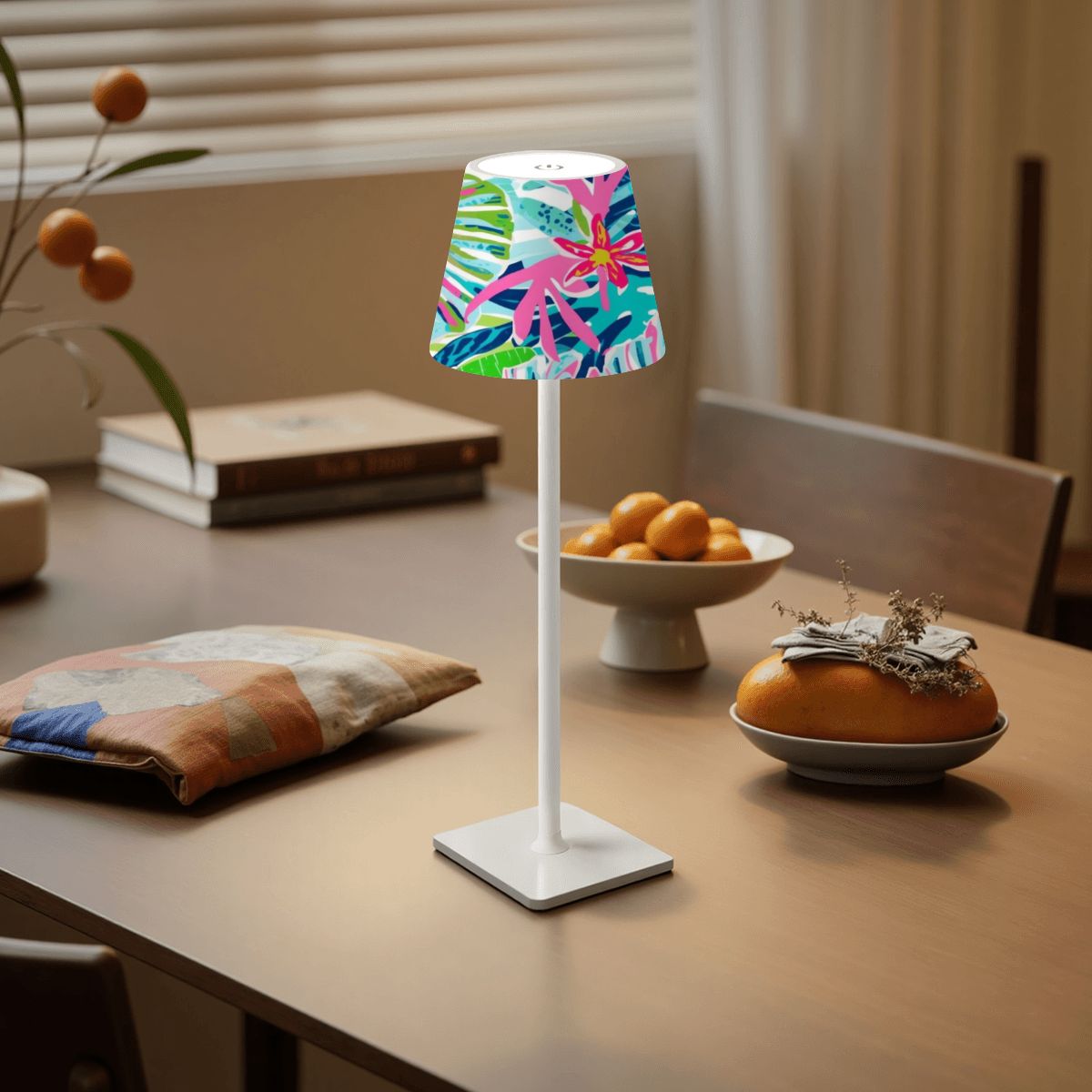 Preppy Floral Tropical Mahjong LED Cordless Table Lamp - Splash of Color Co.