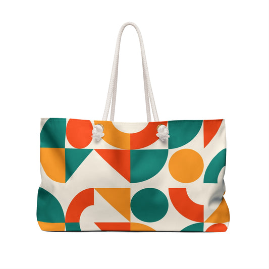 Mahjong Tote Bag Colorful Geometric, Orange, Teal, Yellow, Mahj On Weekender Bag, Bohemian Travel Tote