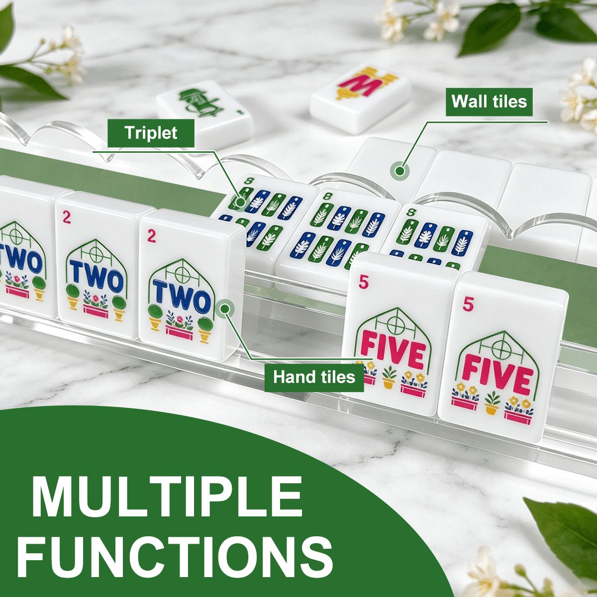 Jade Green Extended Mahjong Rack Set of 4 Scalloped Magnetic Tile Pusher 20' - Splash Of Mahj And Color Co.