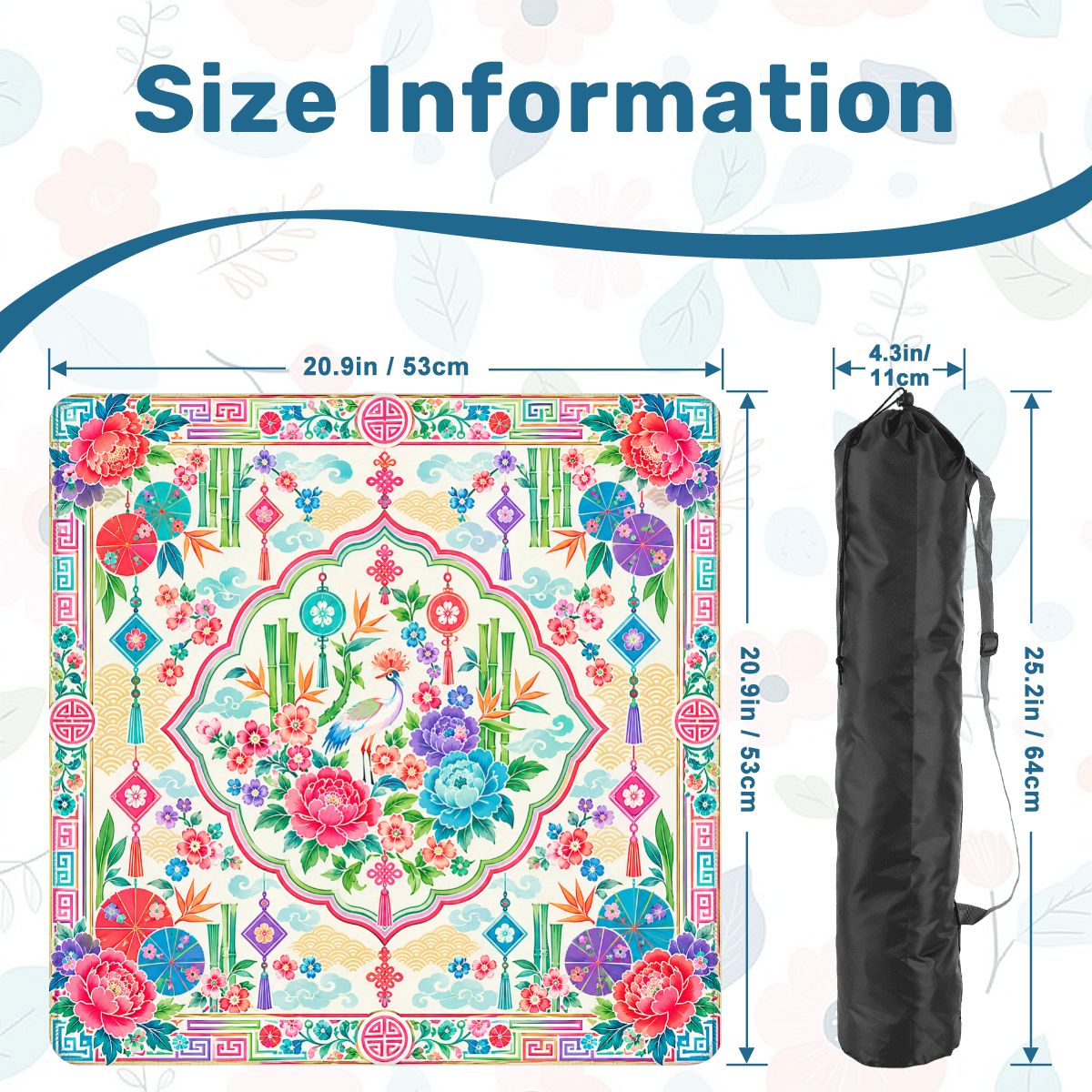 Peony And Parasols Custom Mini Mahjong Mat 20.9"x20.9" - Splash Of Mahj And Color Co.