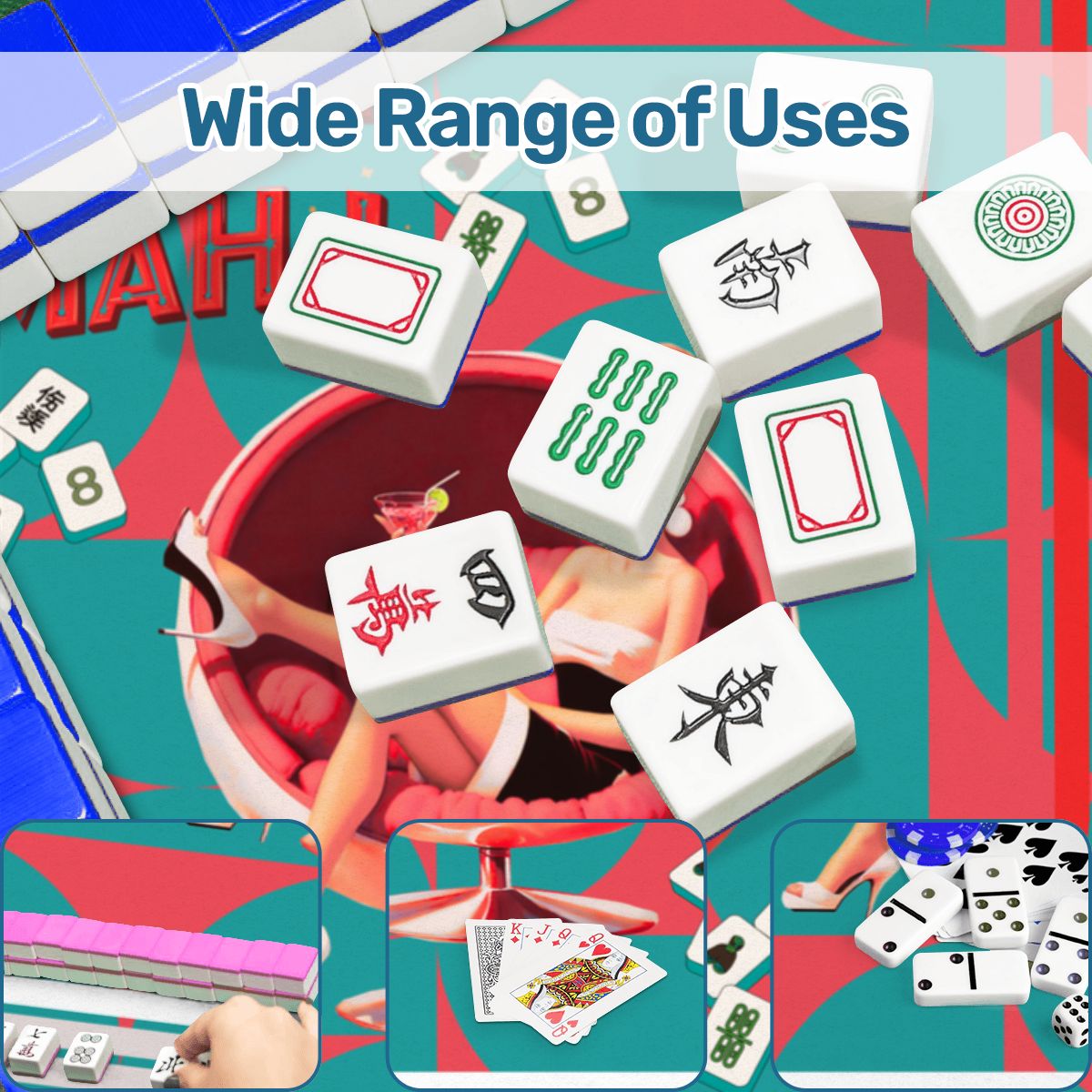 Mahjong Christmas Mat, Merry And Mahj Vintage Nostalgic Party Girl