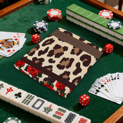 Leopard And Rose Designed 4 Mahjong Card Holder with Line Finder
