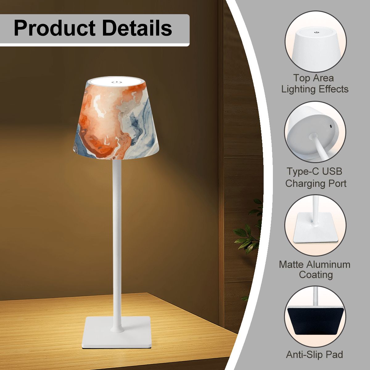 Oyster Watercolor Modern Mahjong LED Cordless Table Lamp