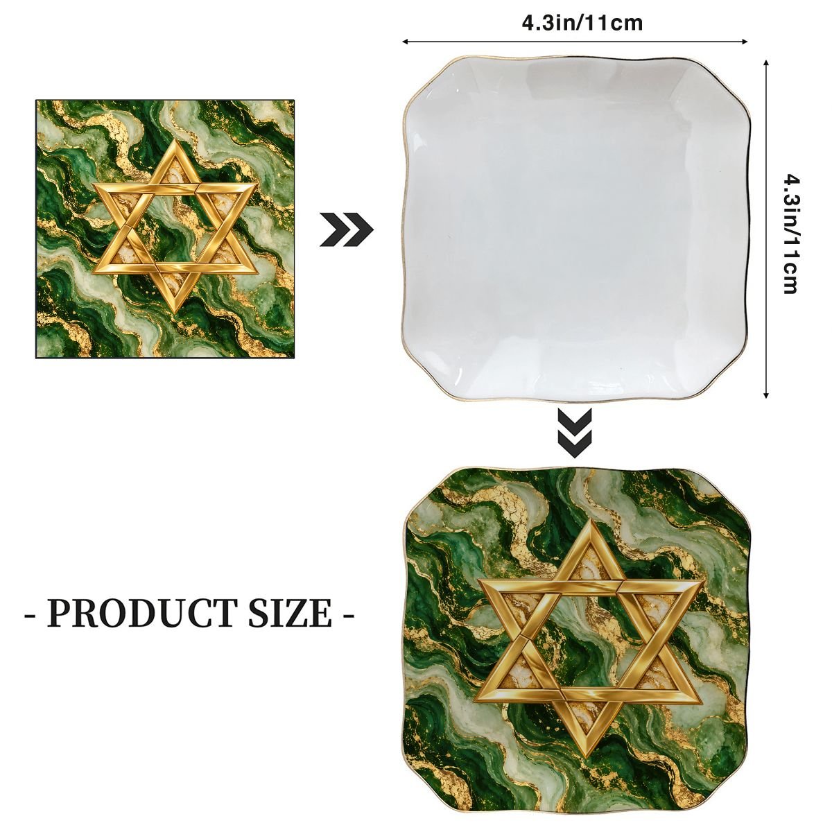 Gold Glitz Marbled Green Star Of David Scalloped Ceramic Mahjong Dice Tray - Splash Of Mahj And Color Co.