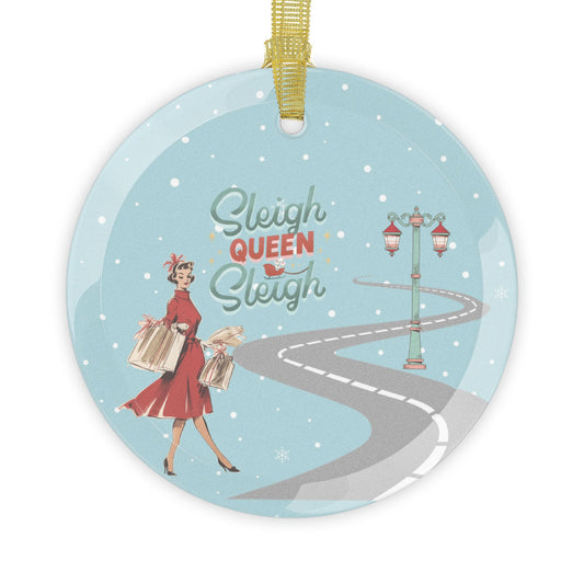 Funny Mahjong Christmas Ornament Sleigh Queen Glass Ornaments, Vintage Mahj Christmas Decor