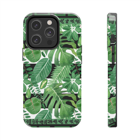 Tropical Mahjong Phone Case Tough Phone Case, Monstera Boho Style