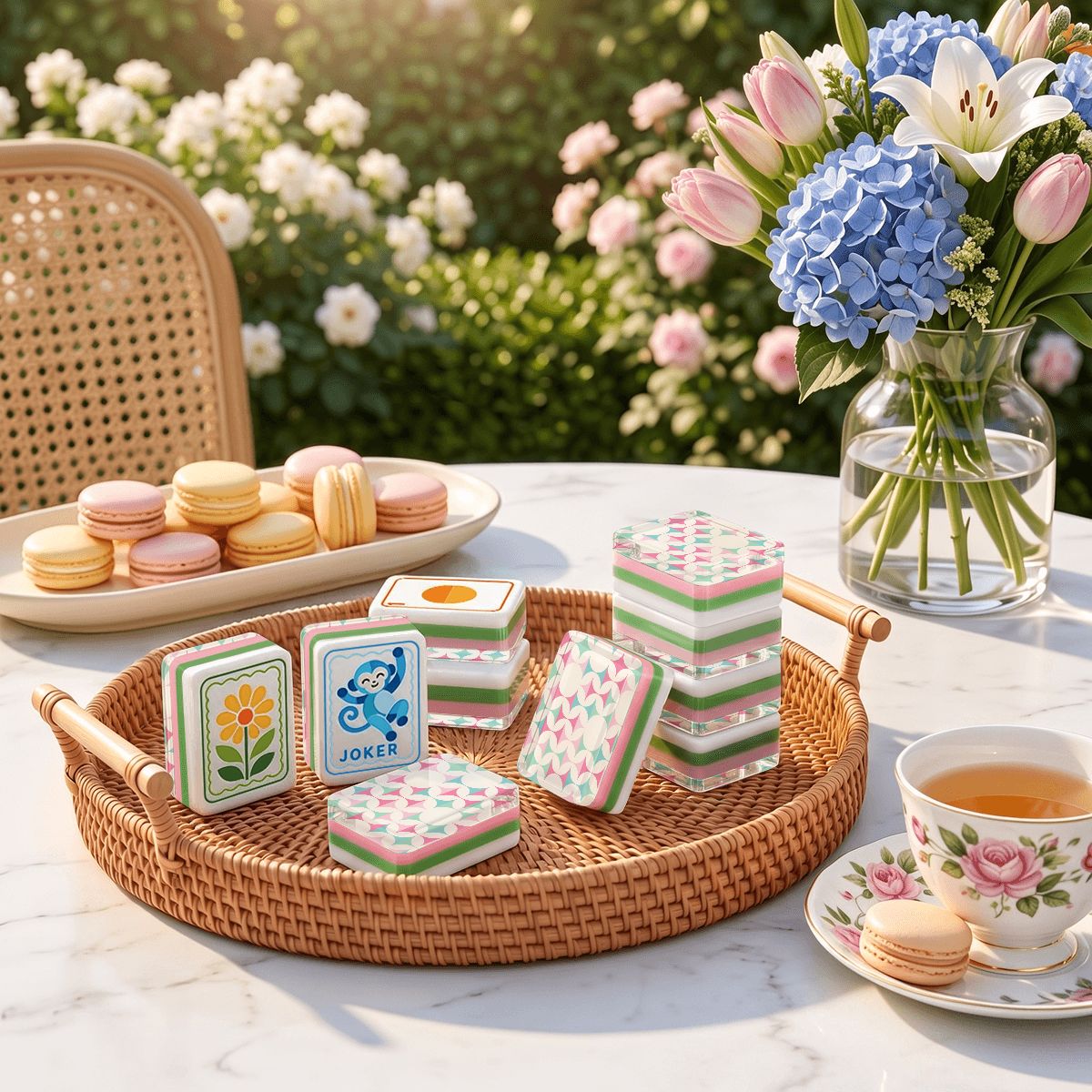 Geometric Scandinavian Designed Modern Folk American Mahjong Tiles 4 Layer Acrylic With Carry Case - Splash Of Mahj And Color Co.