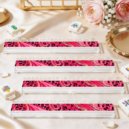 Leopard Luxe Hot Pink Extended Mahjong Rack Set of 4 Scalloped Magnetic Tile Pusher 20' - Splash Of Mahj And Color Co.