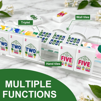Sunny Chinoiserie Floral Watercolor Extended Mahjong Rack Set of 4  Scalloped Magnetic Tile Pusher 20'