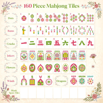 Engraved Christmas Mahjong Tiles Scandi Folk Art With Carry Case