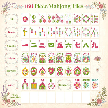 Mahjong Engraved Scandi Folk Art Christmas Mahjong Tiles Cane Back With Carry Case