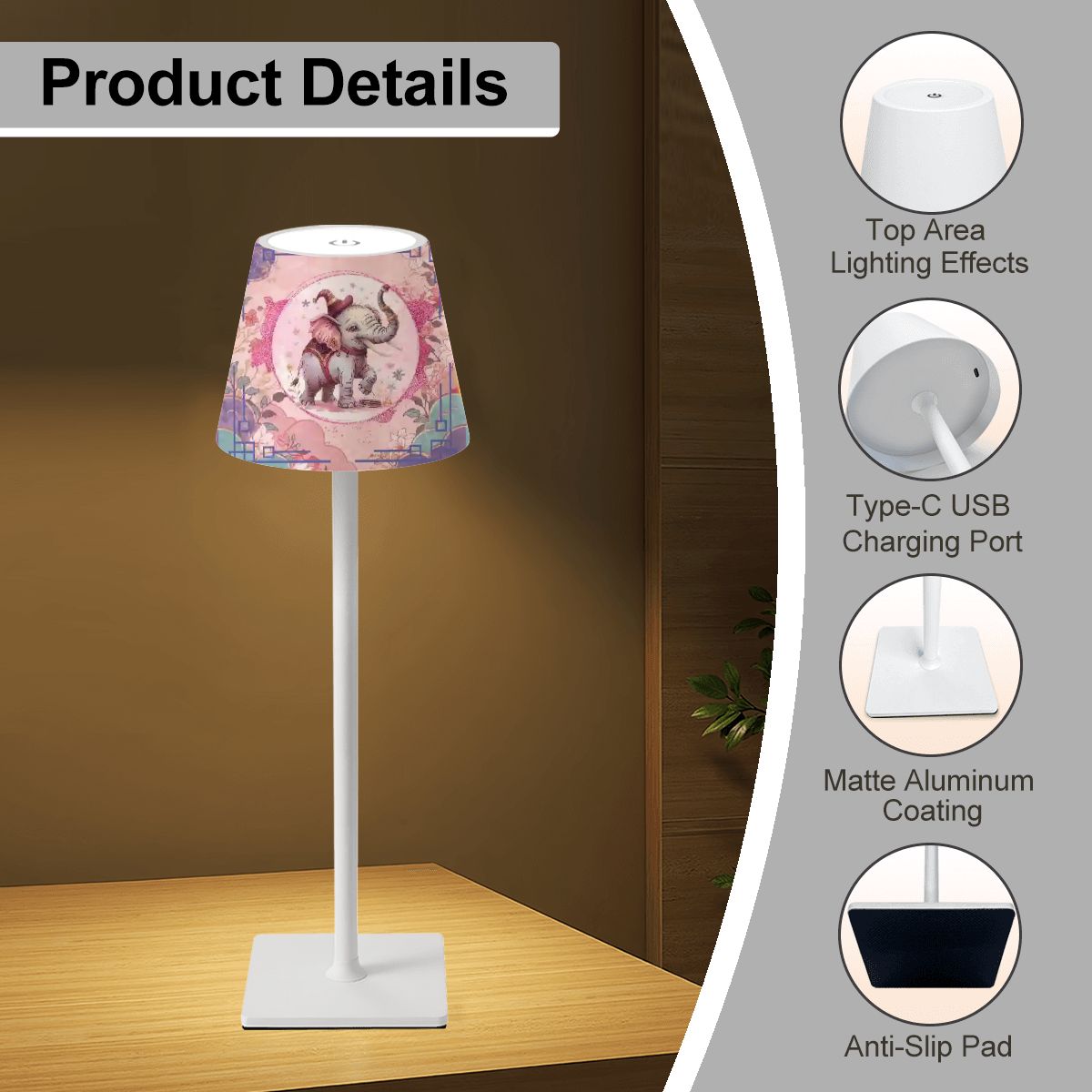 Tilley Tusk Whimsical Mahjong LED Cordless Table Lamp - Splash of Color Co.