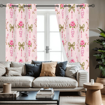 Pink Coquette Chinoiserie Mahjong Room Blackout Curtains