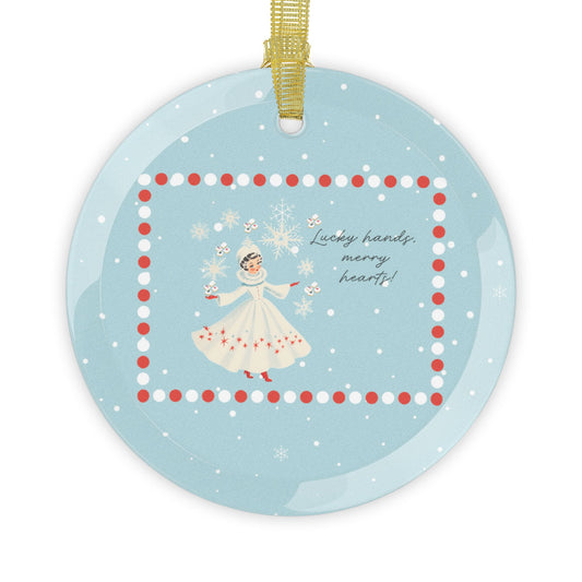 Mahjong Christmas Ornament, Lucky Hands Merry Smiles Charming Holiday Glass Ornament