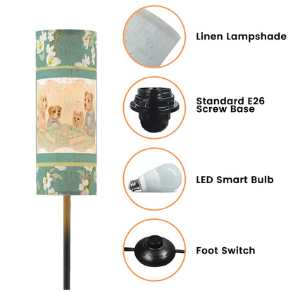 Whimsical Dogs Playing Mahjong Reading Nook Asian Floral Designed Modern Floor Lamp